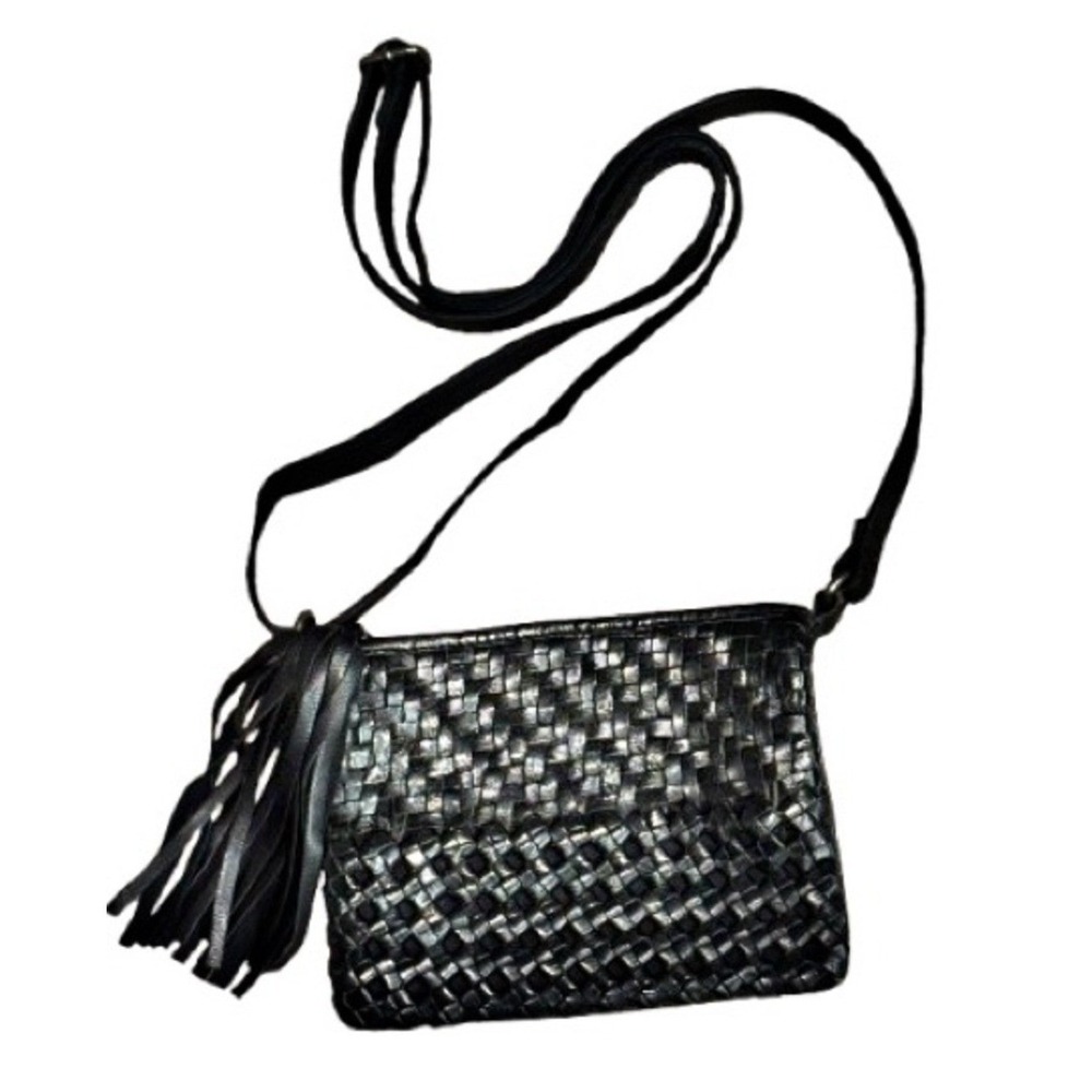 LATICO Genuine Leather Black Woven Mini Crossbody w/Wallet Bag | Fringe Tassel